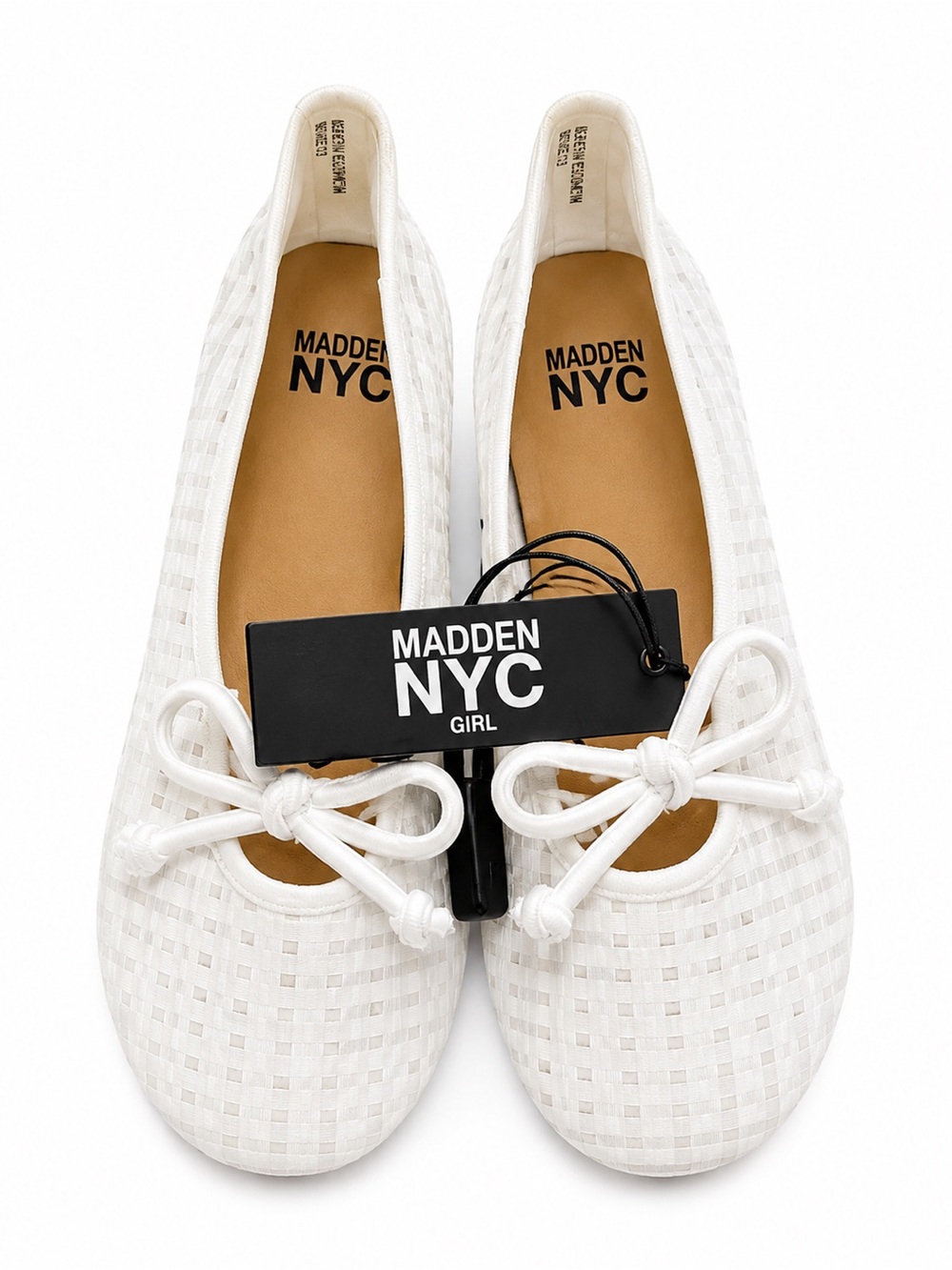 NWT Madden Girl NYC White Gingham Ballet Flats | Girls Size 2 | Bow Shoes